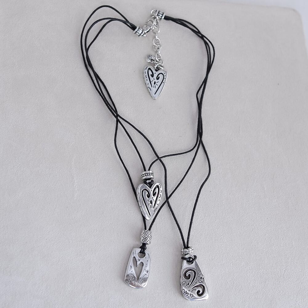 Brighton Brazilian Heart Triple Strand Black Cord Necklace Retired